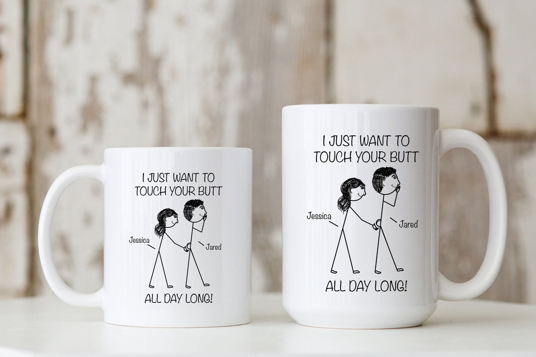 Personalized Coffee Mug Gifts For Him Her Couple Funny Touch Your Butt All Day Long Custom Name Cup For Anniversary