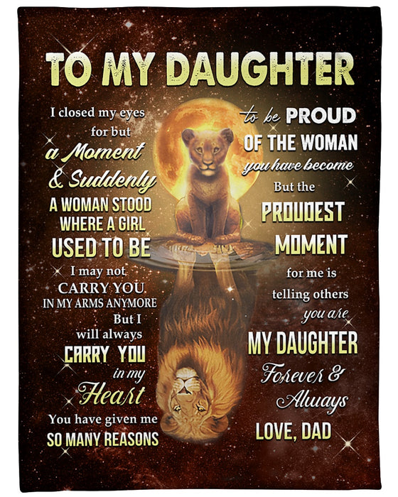 Personalized Blanket To My Daughter From Dad Carry You In My Heart Lion Print Galaxy Background Custom Name