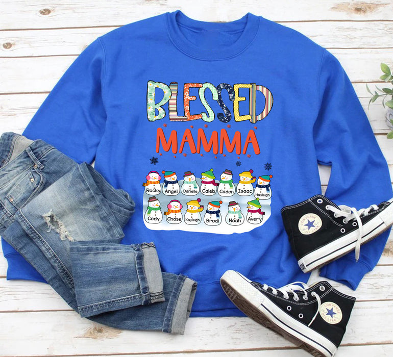 Personalized Sweatshirt For Grandma From Grandkids Blessed Mama Cute Snowman Custom Name Gifts For Birthday Christmas