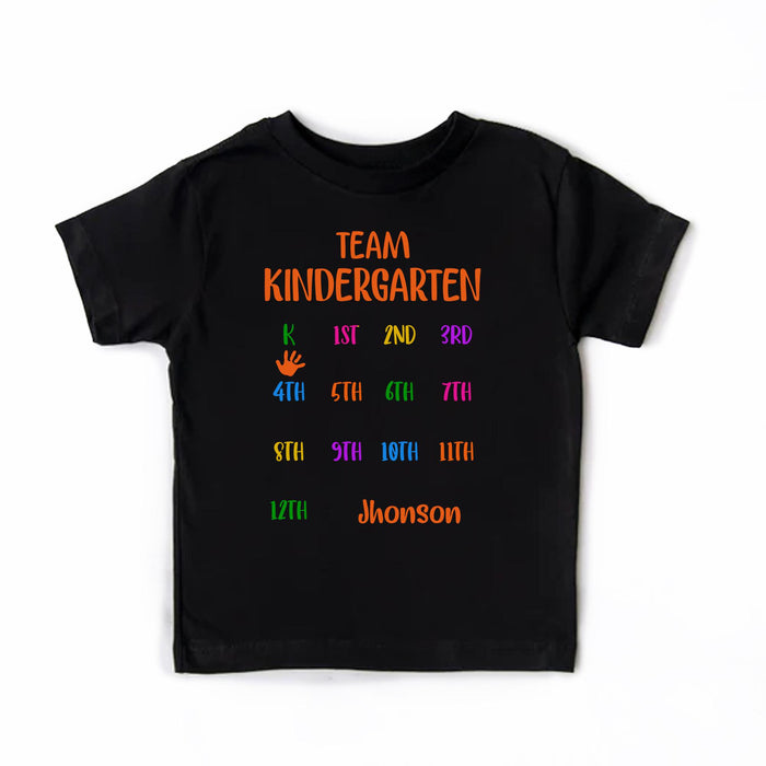 Personalized T-Shirt For Kids Team Kindergarten Grade Level Colorful Design Custom Name Back To School Outfit