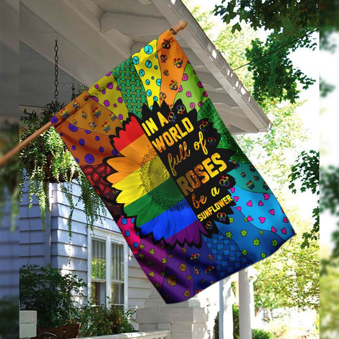 Personalized Pride Flag For LGBT Lesbian Gay Lovers Colorful Sunflower Design Welcome Garden Flag