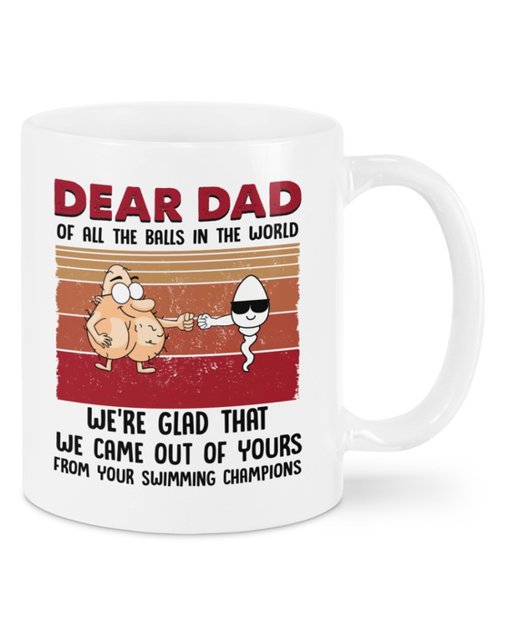 Personalized White Mug For Dad We're Glad That Funny Sack & Sperm Fist Bump Print Custom Name 11 15oz Cup