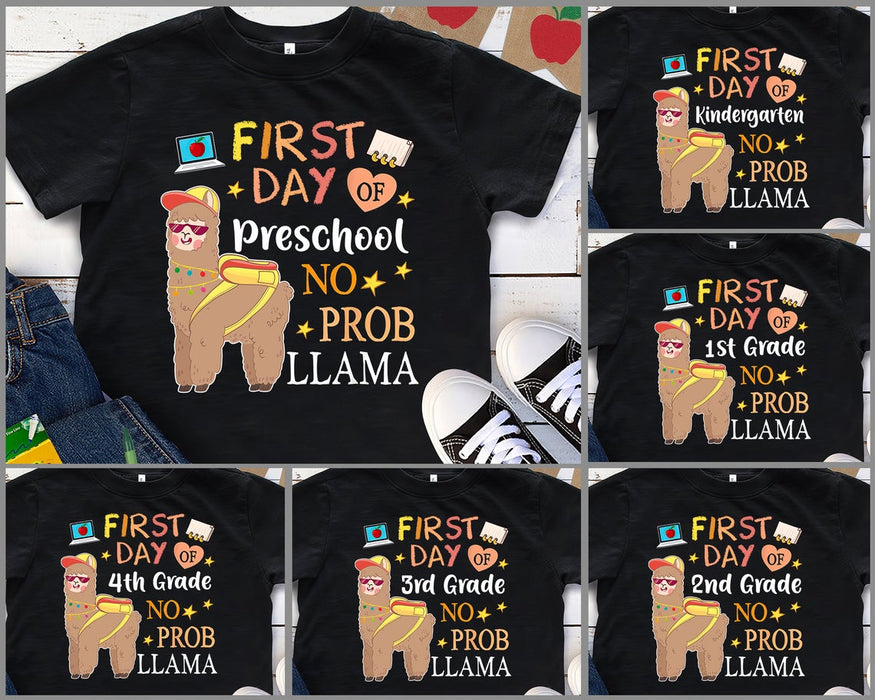 Personalized T-Shirt For Kids First Day Of Preschool No Prob Llama Cute Funny Llama Printed Custom Grade Level