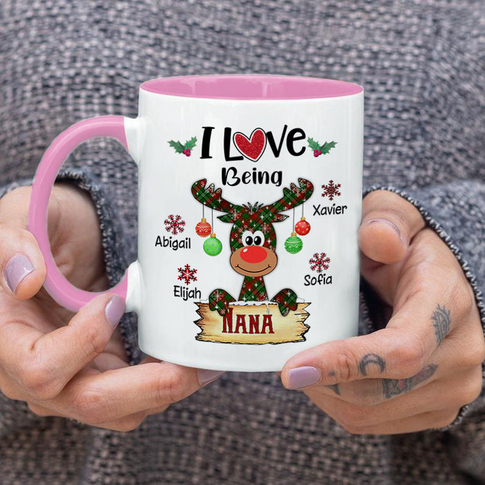 Personalized Coffee Mug Gifts For Grandma Cute Reindeer Snowflakes Love Being Nana Custom Grandkids Name Christmas Cup