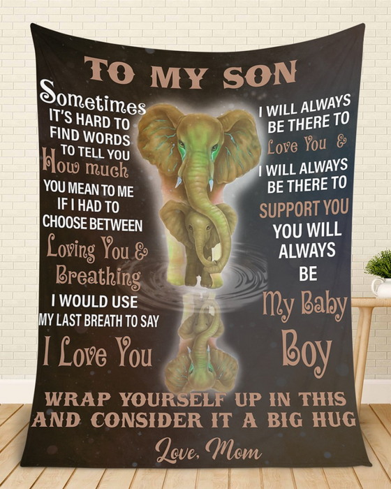 Personalized Premium Blanket To My Son Love Mom Funny Elephant Family & Shadow Print Customized Name Blankets