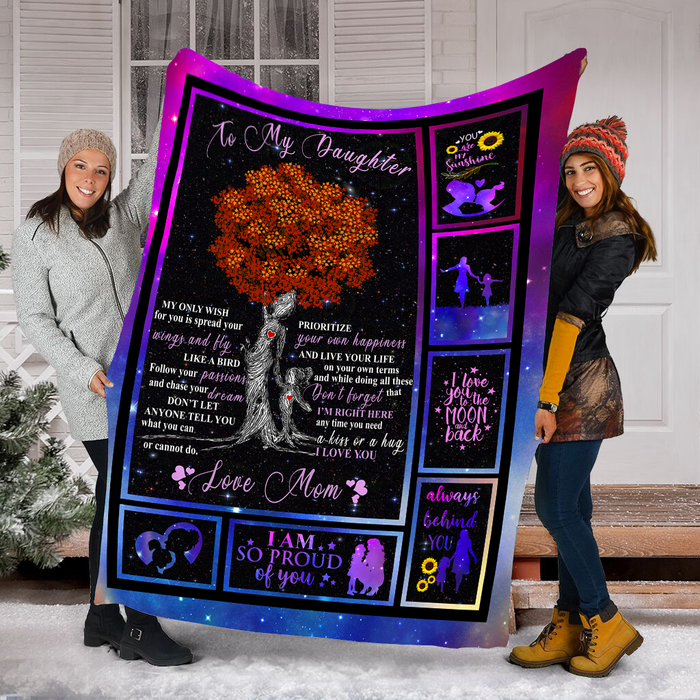 Personalized Tree Blankets To My Daughter Purple Galaxy Bakcground Fleece Blankets Custom Name