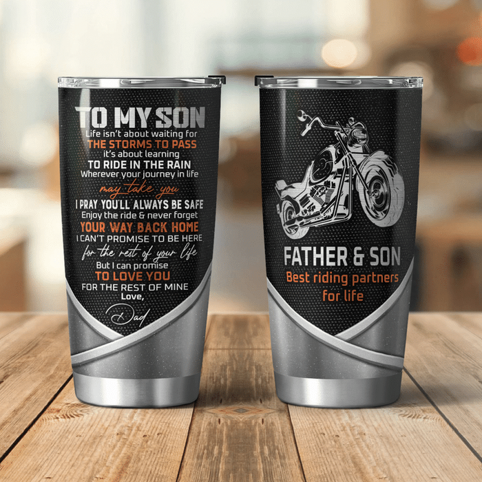 Personalized To My Son Tumbler From Dad Mom Motorbike Pray You'll Be Safe Custom Name Travel Cup Gifts For Birthday