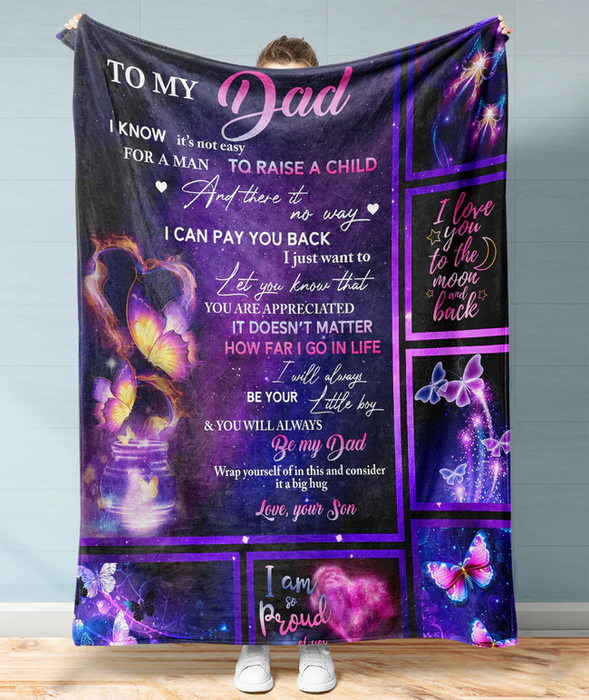 Personalized To My Dad Blanket From Son Daughter Colorful Butterflies It's Not Easy For Man Custom Name Christmas Gifts