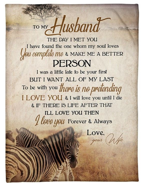 Personalized Fleece Blanket To My Husband The Day I Met You Zebra Couple Prints Custom Name Valentine Blankets