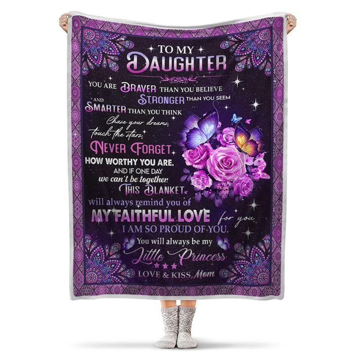 Personalized To My Daughter Blanket From Mom You Are Braver Than You Believe Flower Butterfly Printed Mandala Design