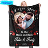 Personalized Blanket For Couple Design With Heart Frame Flowers Custom Photo Names and Year Black Blankets