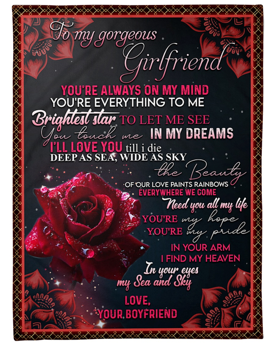 Personalized Romantic Blanket To My Gorgeous Girlfriend On Valentine Red Mandala Rose Blanket Custom Name