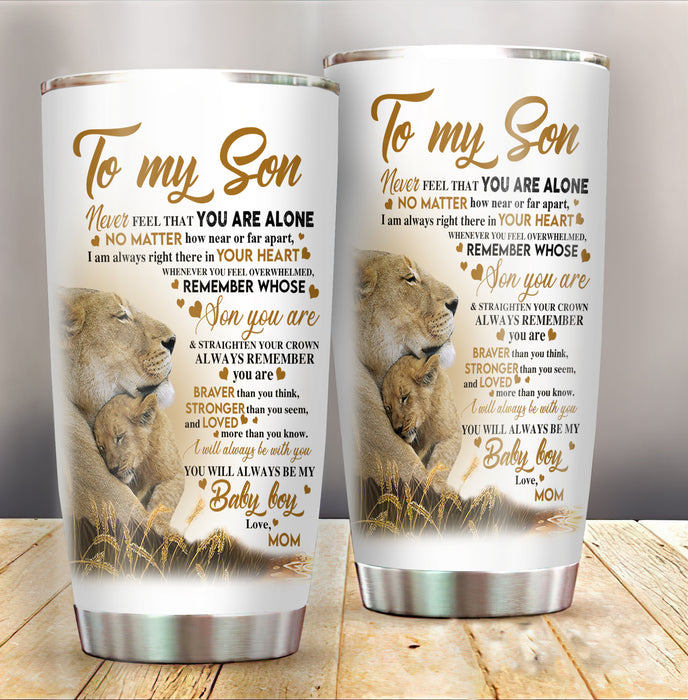 Personalized To My Son Tumbler From Parents Remember Whose Son You Are Lion Custom Name Travel Cup Gifts For Christmas