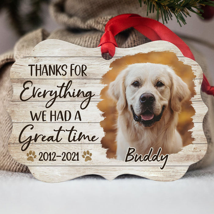 Personalized Memorial Ornament For Pet Loss Thanks For Everything Pawprint Custom Name Photo Tree Hanging Keepsake Gifts