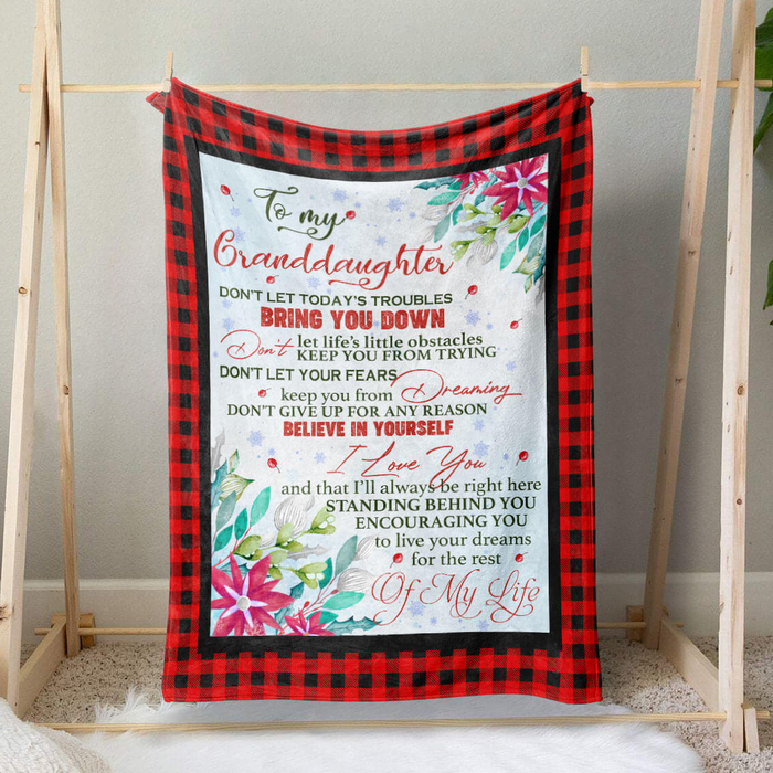 Personalized Floral Fleece Blanket To My Granddaughter Red Buffalo Plaid Pattern Throw Blanket Customized Name