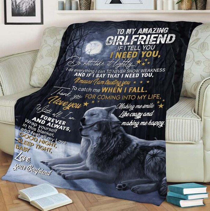 Personalized To My Girlfriend Blanket Gifts From Boyfriend It Means I Am Trusting You Wolf Custom Name For Christmas