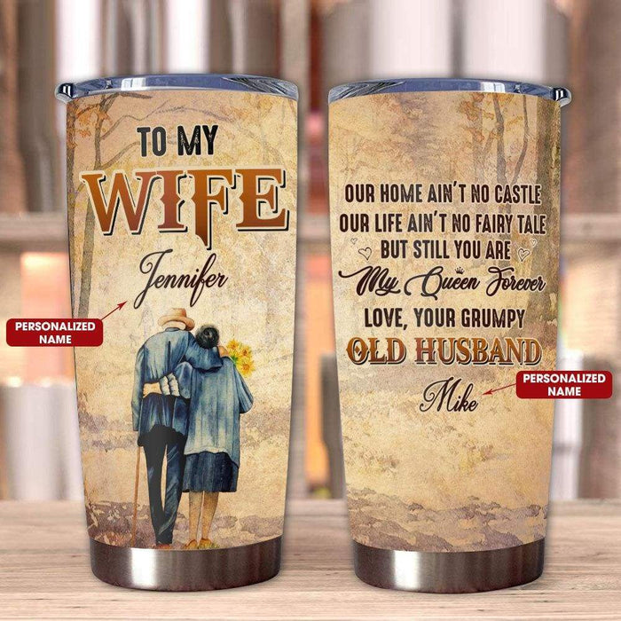Personalized To My Wife Tumbler From Husband You're My Queen Forever Vintage Custom Name Travel Cup Gifts For Christmas