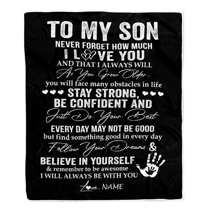 Personalized Fleece Sherpa Blanket To My Son I Love You Forever And Always From Mom Dad Handprint Black Blanket