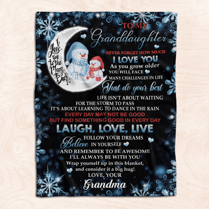 Personalized To My Granddaughter Blanket From Grandma Never Forget How Much I Love You Cute Snowman & Moon Printed