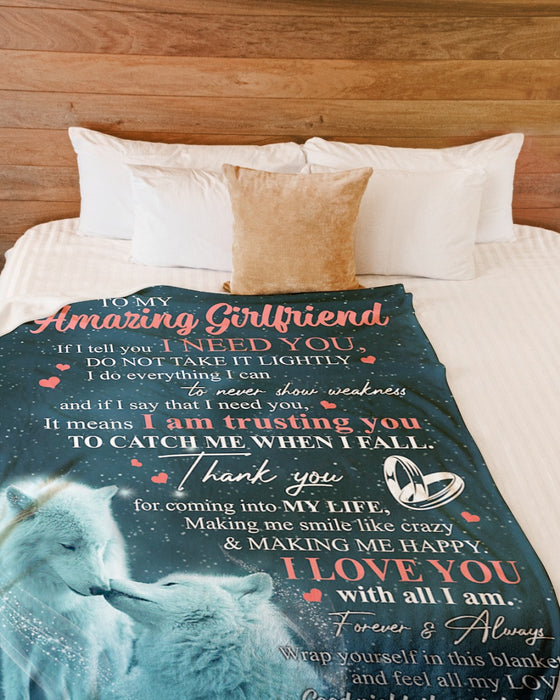 Personalized To My Girlfriend Blanket Gifts From Boyfriend Kissing Wolves I'm Trusting You Custom Name For Birthday