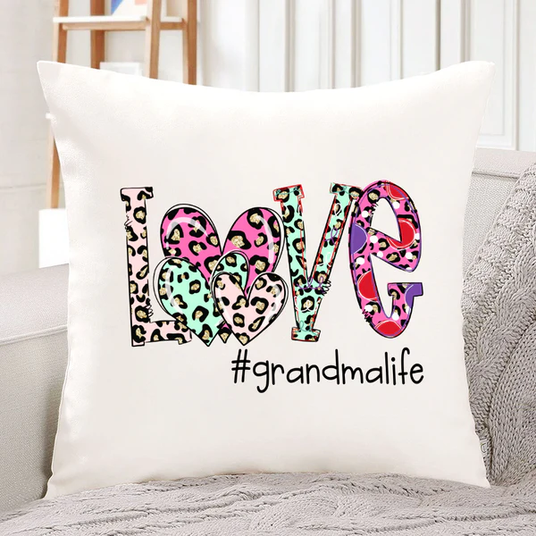 Personalized Square Pillow For Grandma Heart Leopard Love Grandma Life Art Custom Hashtag Sofa Cushion Birthday Gifts