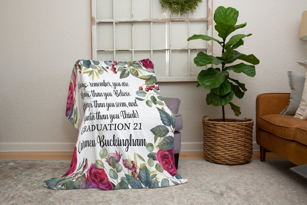 Personalized Graduation Blanket For Women You Are Braver Than You Believe Floral Design Custom Name College Graduation