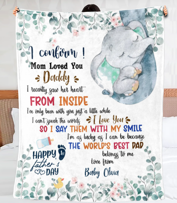 Personalized Blanket To My New Dad From Baby Happy First Father's Day Cute Baby Elephant Printed Custom Name