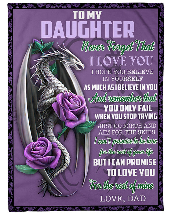 Personalized Blanket To My Daughter From Dad I Can Promise To Love You Dragon & Rose Print Custom Name