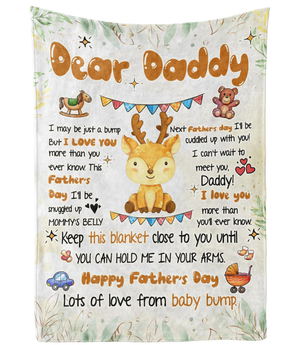Personalized Blanket To My Dad From Baby Bump Happy Father's Day Funny Cute Baby Deer Cartoon Design Custom Name