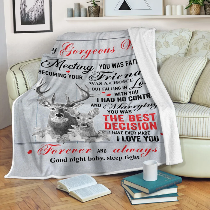 Personalized Deer Fleece Blanket To My Gorgeous Wife From Husband I Love You Forever And Always Deer Couple Print