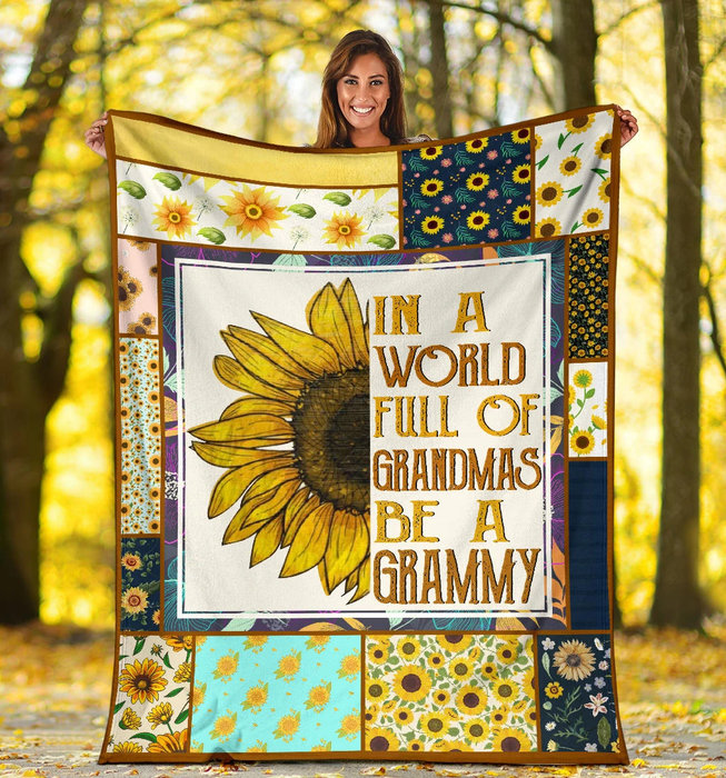 Personalized Sunflowers Fleece Blanket For Grandma From Grandkids In A World Full Of Grandmas Be A Grammy