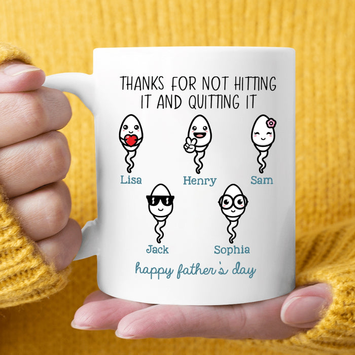 Personalized Ceramic Coffee Mug For Dad Thanks For Funny Naughty Swimming Sperm Custom Kids Name 11 15oz Cup