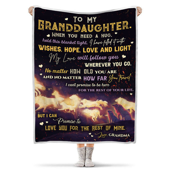 Personalized To My Granddaughter Blanket From Grandma When You Need A Hug Hold This Blanket Tight Wolf Family Printed