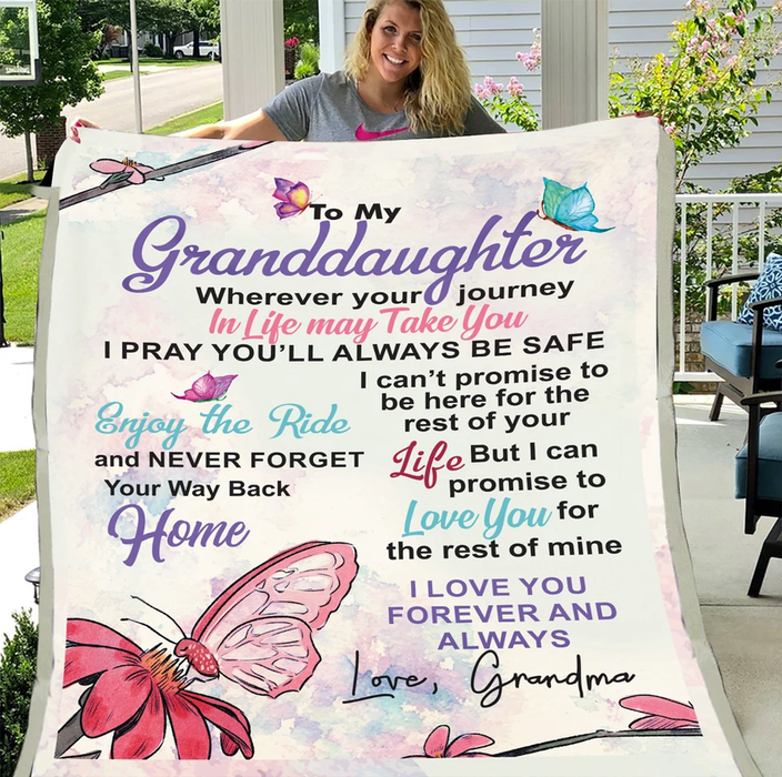 Personalized Blanket To My Granddaughter Pink Flower & Butterfly Blanket For Mothers Day Custom Name