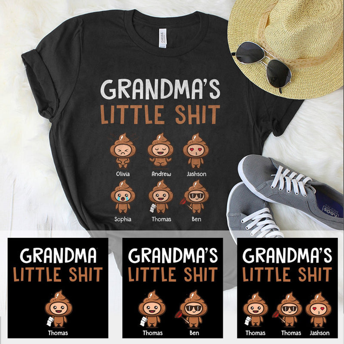 Personalized T-Shirt Grandma'S Little Shit Funny & Cute Design Custom Grandkids Name Mother'S Day Shirt