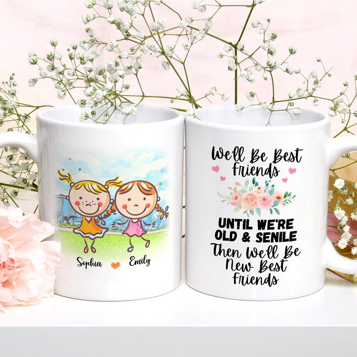 Personalized Ceramic Coffee Mug For Bestie BFF Until We're Old Cute Girls & Flower Print Custom Name 11 15oz Cup