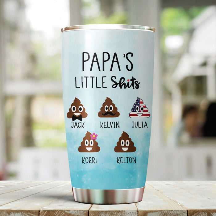 Personalized Tumbler For Grandpa From Grandkids Funny Papa's Little Shits Cute Emotion Custom Name Travel Cup Xmas Gifts