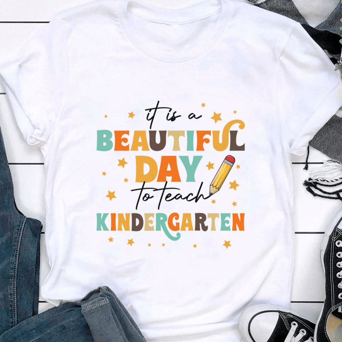 Personalized T-Shirt For Teachers Beautiful Day To Teach Colorful Design Custom Grade Level Back To School Outfit