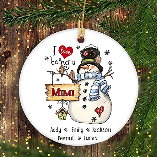 Personalized Ornament For Grandma From Grandchild I Love Being A Mimi Cute Snowman Custom Name Gifts For Christmas