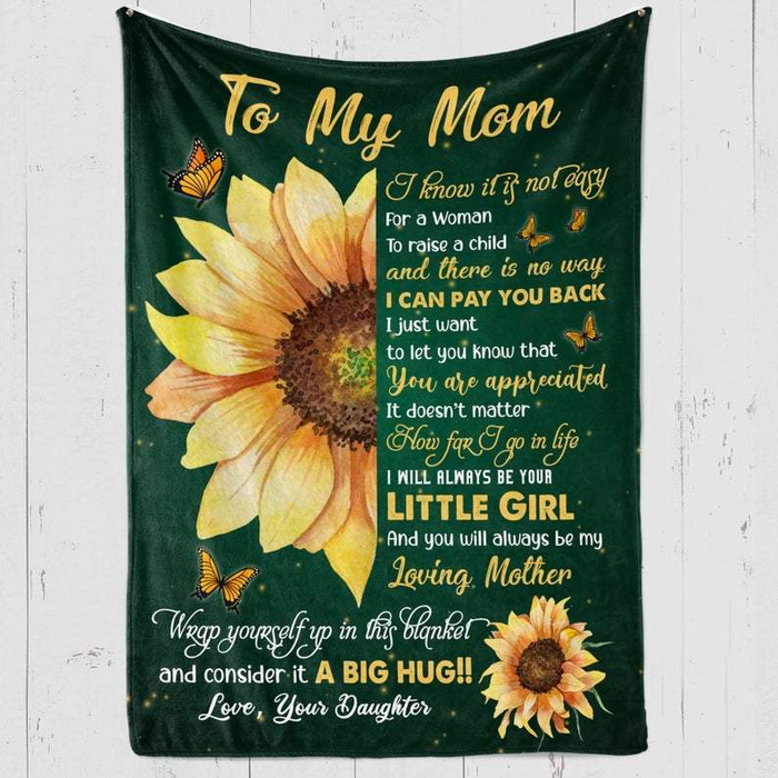 Personalized Green Blanket To My Mom Rustic Sunflower Printed Custom Name Blanket For Mothers Day