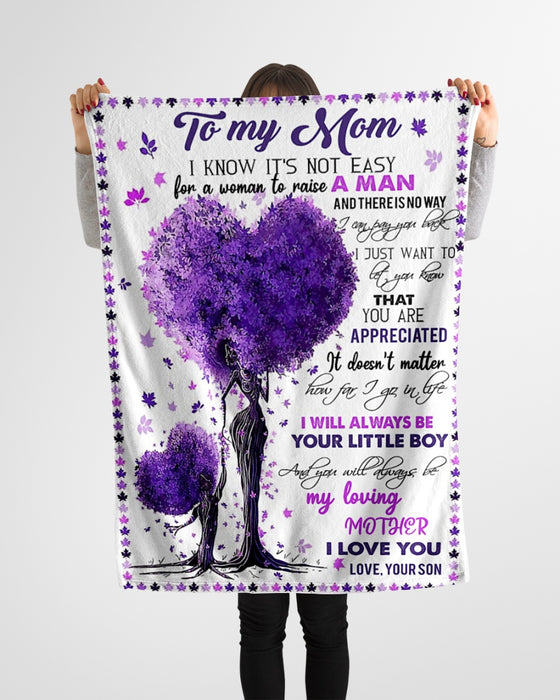 Personalized Lovely Sherpa Blanket To My Mom From Son Purple Heart Tree Print Customized Name Fleece Blankets