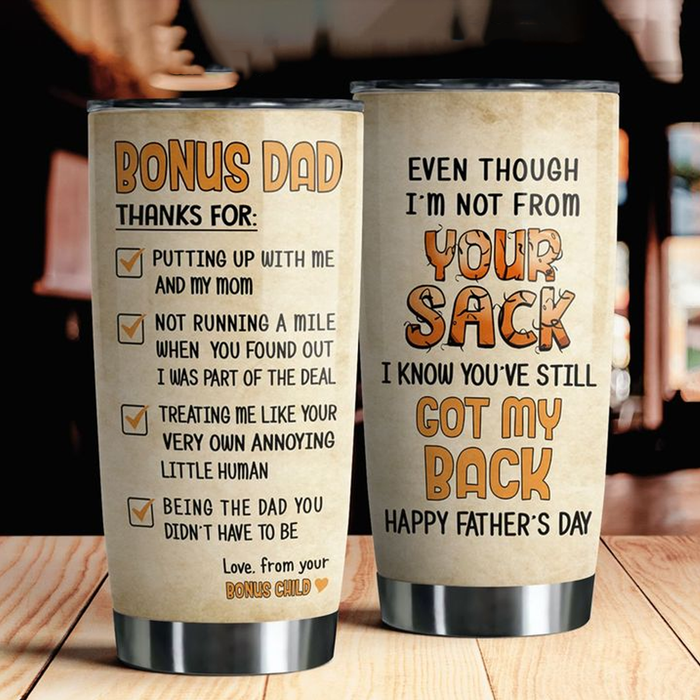 Personalized Tumbler Gifts For Step Dad Thanks For Treating Me Like Your Own Human Custom Name Travel Cup For Christmas