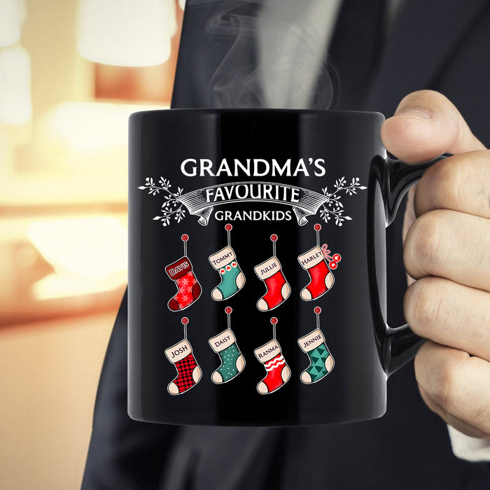 Personalized Coffee Mug Gifts For Grandma Favorite Cute Socks Xmas Printed Custom Grandkids Name Christmas Black Cup
