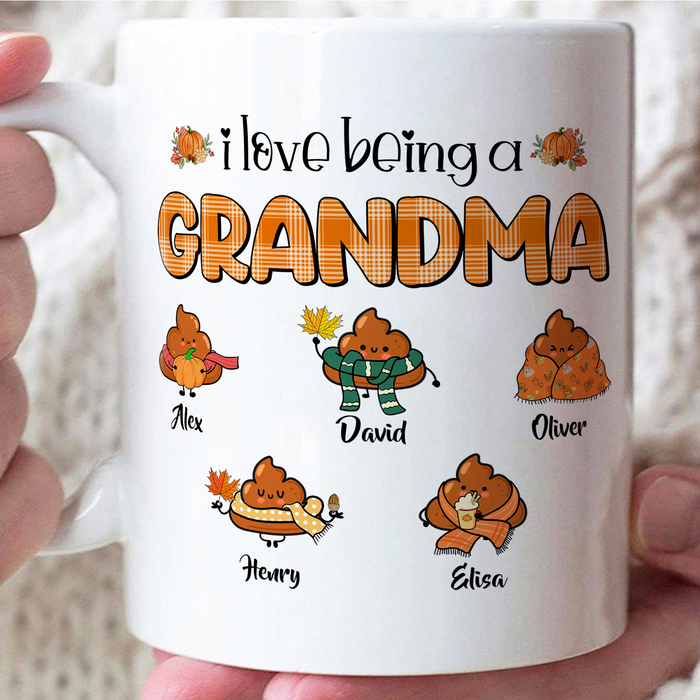 Personalized Coffee Mug Gifts For Grandma I Love Being A Nana Novelty Poops Custom Grandkids Name Thanksgiving White Cup