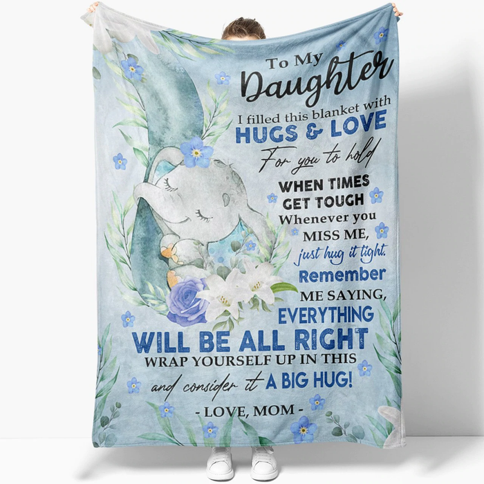 Personalized Blanket To My Daughter From Mom Whenever You Miss Me Lovely Elephant With Flower Printed Custom Name