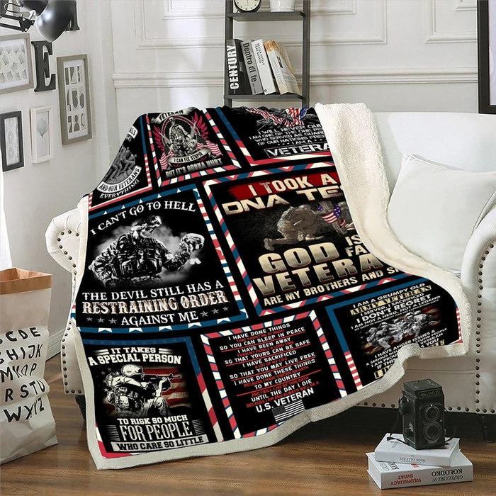 Blanket for Veteran With Design American Flag Frame I Can Not Go To Hell Black Flannel Blankets