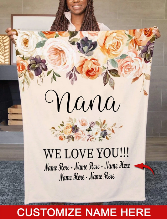 Personalized Fleece Blanket To My Grandma From Grandkids Grandma We Love You Custom Name Beautiful Rose Printed