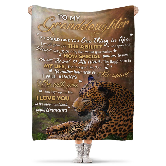 Personalized Fleece Blanket To My Granddaughter From Grandma Leopard Hug Design Print Custom Name Throw Blankets