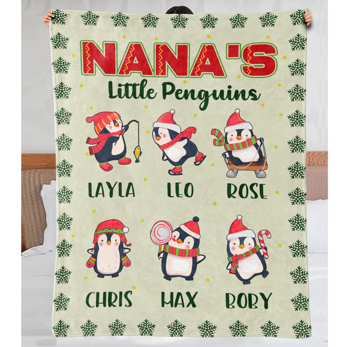 Personalized To My Grandmother Blanket From Grandkids Nana's Little Penguins Snowflakes Custom Name Gifts For Christmas