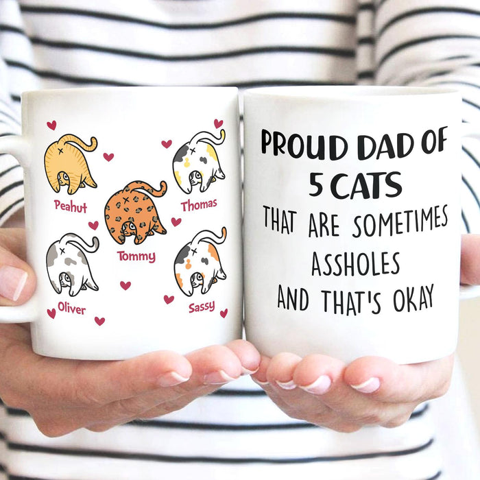 Personalized Ceramic Coffee Mug Proud Dad Of Cats That's Okay Cute Naughty Cat Print Custom Cat's Name 11 15oz Cup